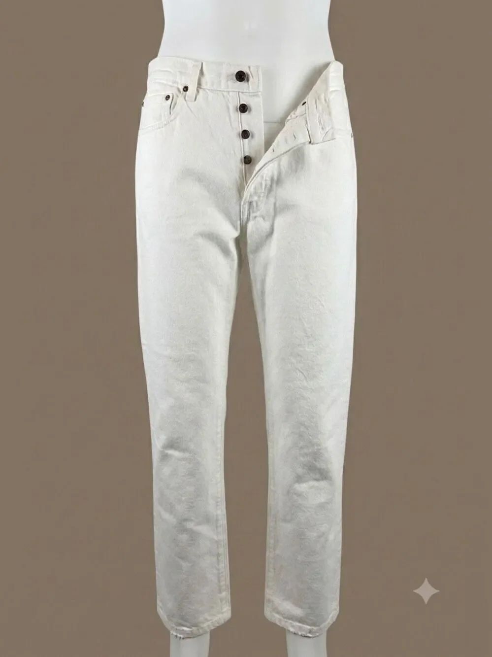 Vintage 90’s Levi’s 501 White Jeans Button Fly Hem Distressing High Rise 30”